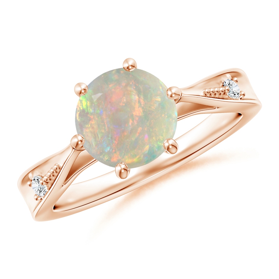 8mm AAAA Tapered Shank Opal Solitaire Ring with Diamonds in Rose Gold 