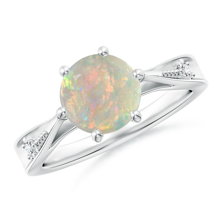 8mm AAAA Tapered Shank Opal Solitaire Ring with Diamonds in White Gold 