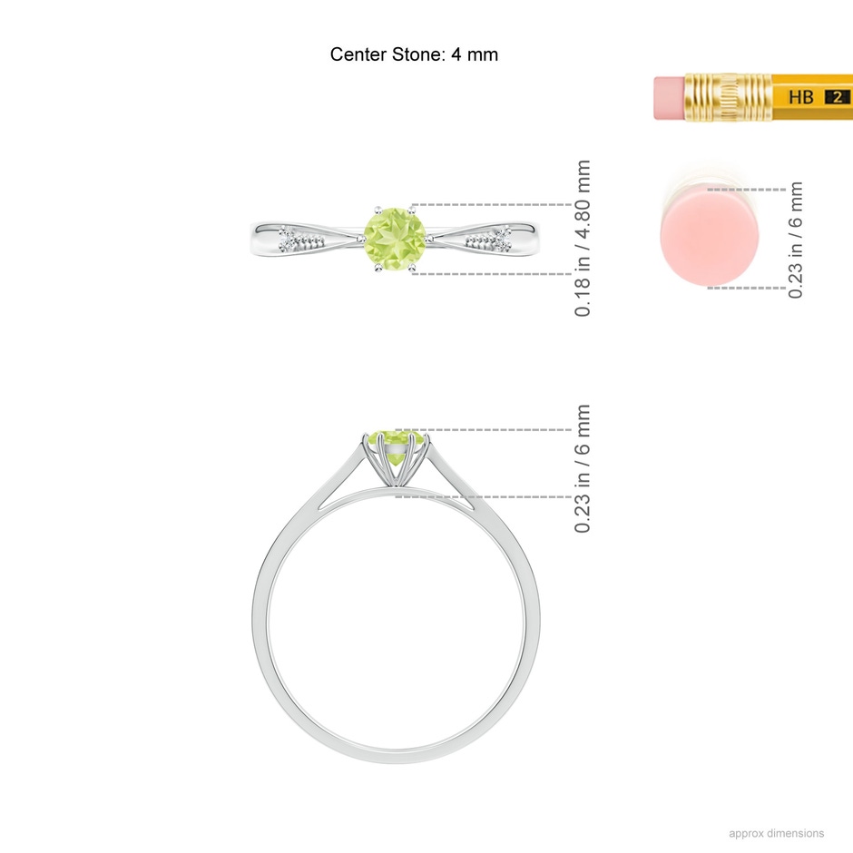 4mm A Tapered Shank Peridot Solitaire Ring with Diamonds in P950 Platinum ruler