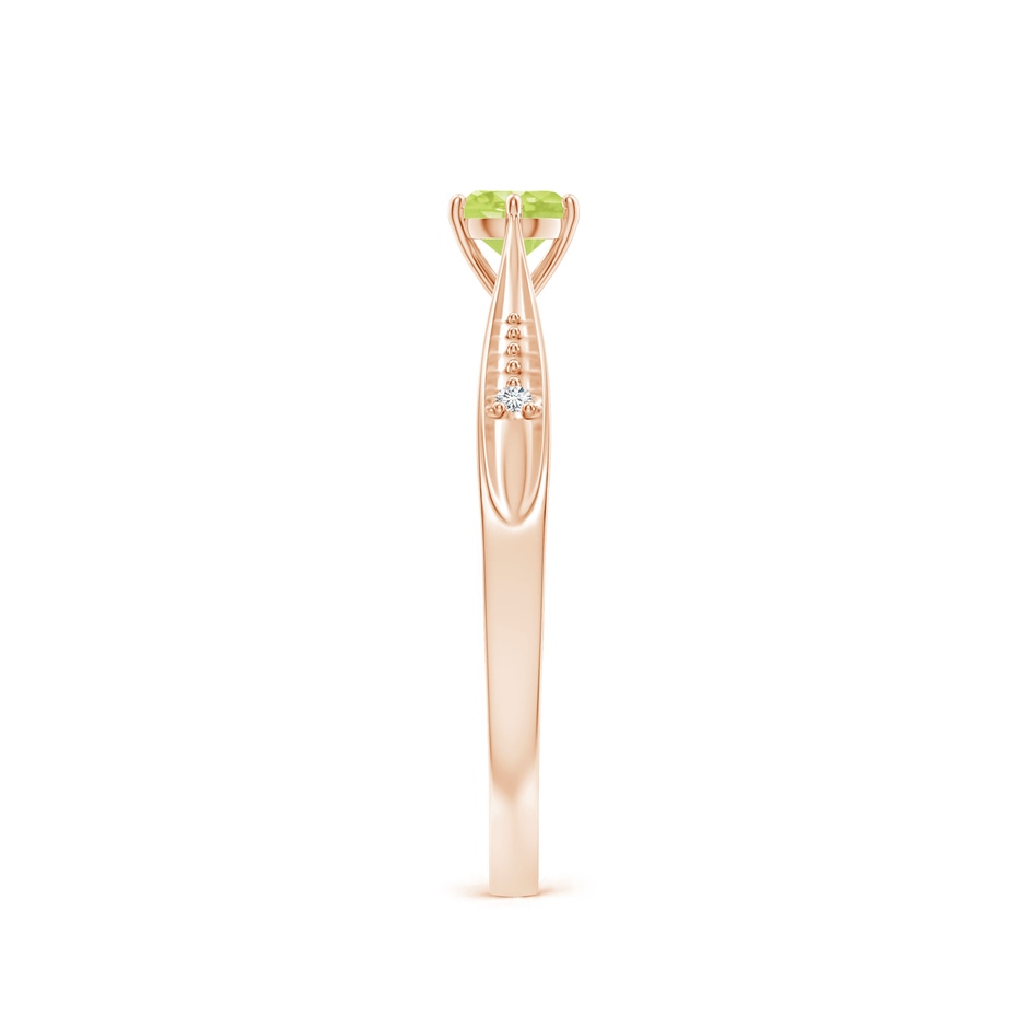 4mm A Tapered Shank Peridot Solitaire Ring with Diamonds in Rose Gold side-2