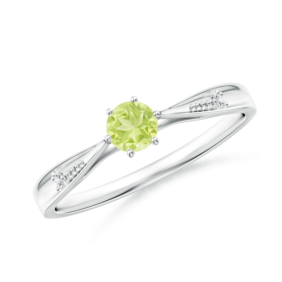 4mm A Tapered Shank Peridot Solitaire Ring with Diamonds in White Gold 