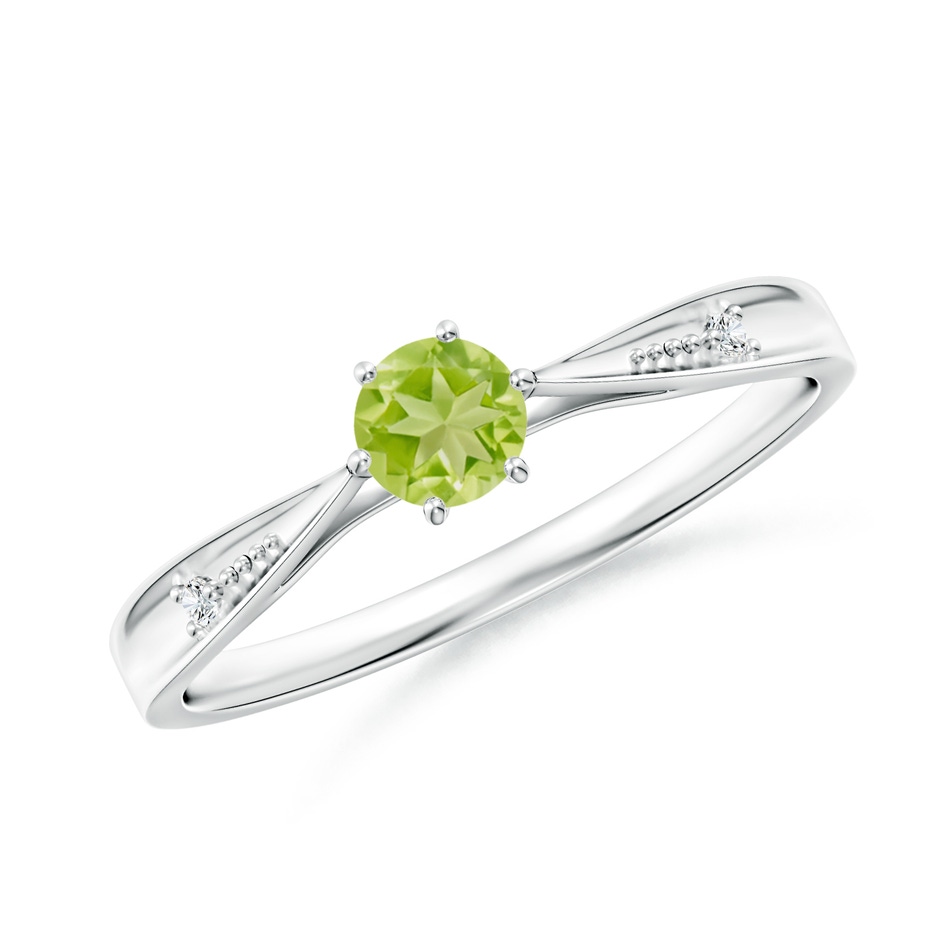 4mm AA Tapered Shank Peridot Solitaire Ring with Diamonds in White Gold 