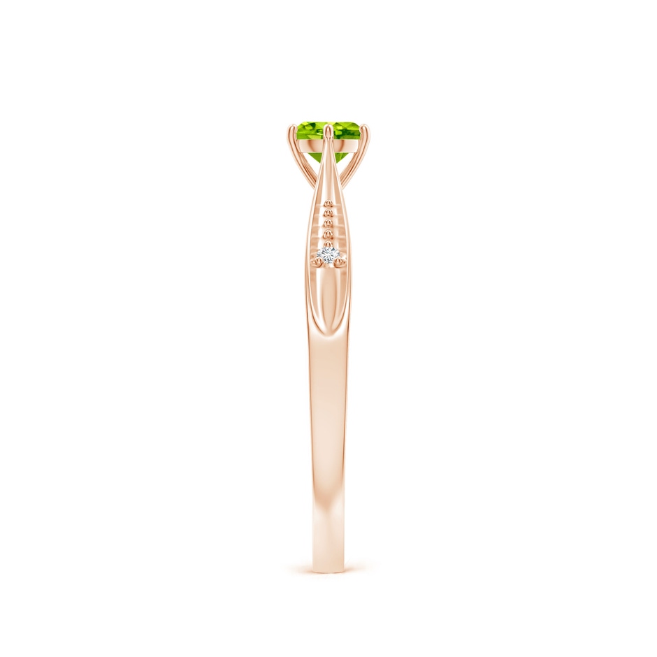 4mm AAA Tapered Shank Peridot Solitaire Ring with Diamonds in Rose Gold side-2