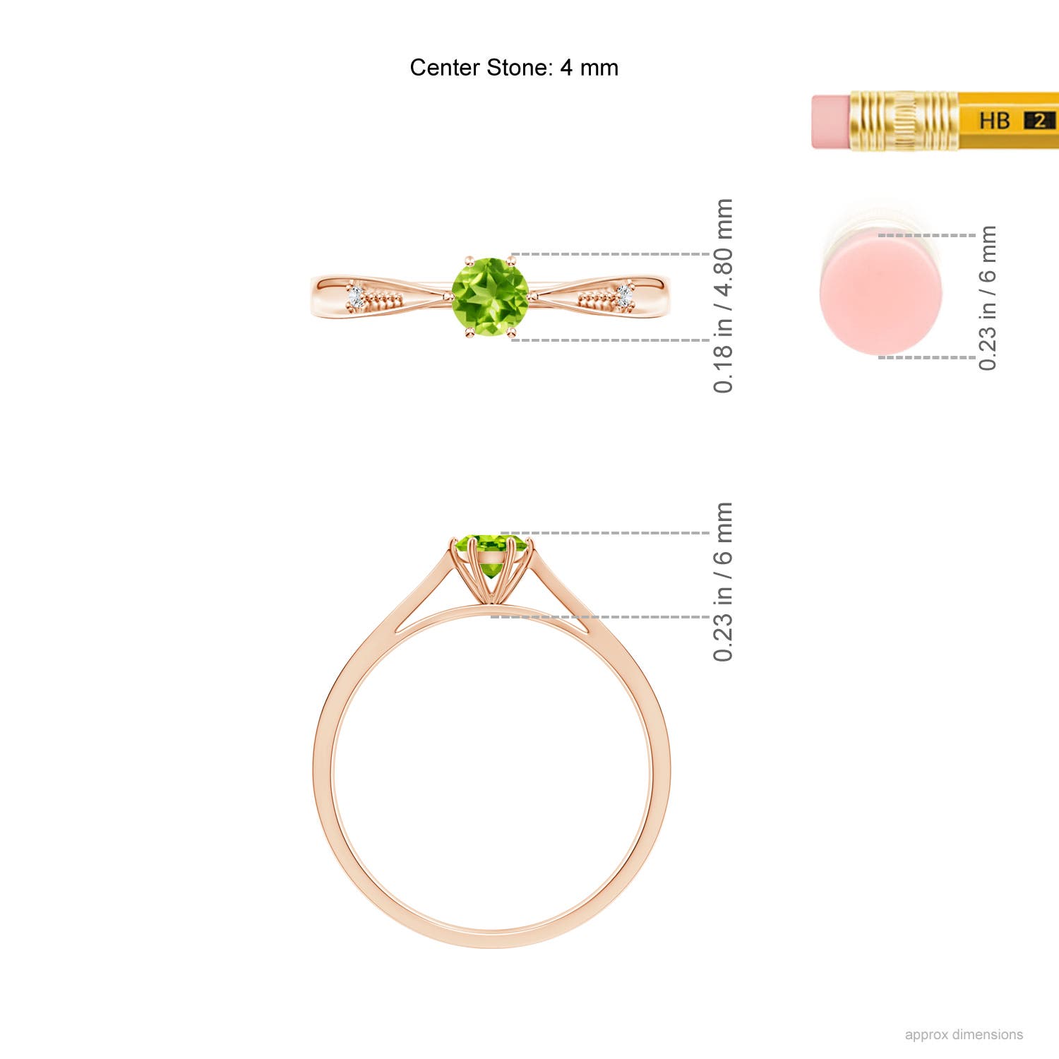 AAA - Peridot / 0.31 CT / 14 KT Rose Gold