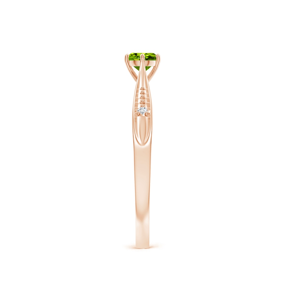 4mm AAAA Tapered Shank Peridot Solitaire Ring with Diamonds in Rose Gold side-2