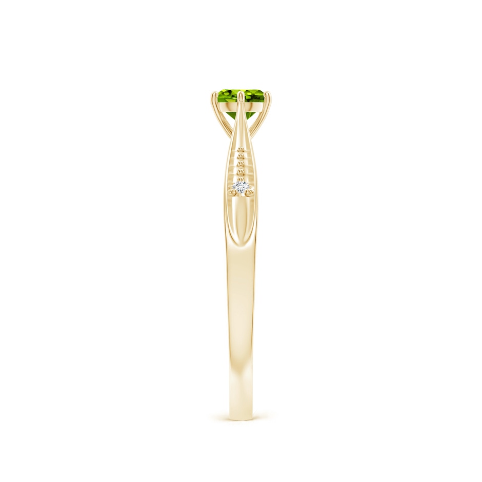 4mm AAAA Tapered Shank Peridot Solitaire Ring with Diamonds in Yellow Gold side-2