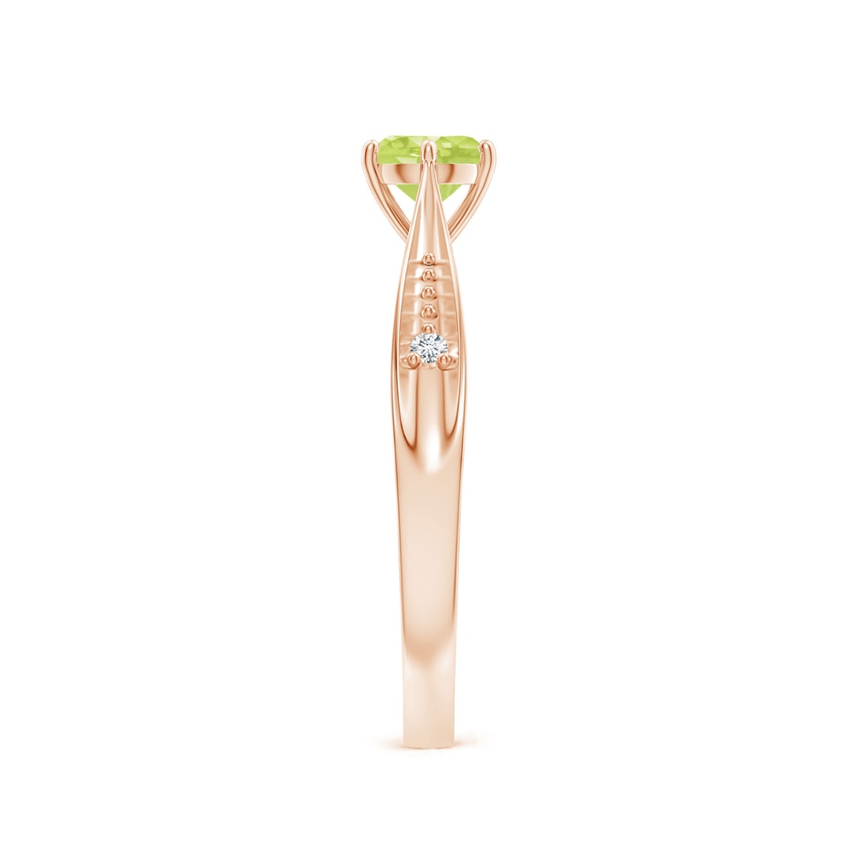 5mm A Tapered Shank Peridot Solitaire Ring with Diamonds in Rose Gold side-2