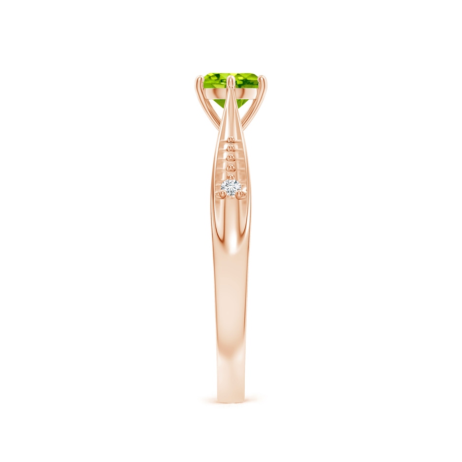 5mm AAA Tapered Shank Peridot Solitaire Ring with Diamonds in Rose Gold side-2