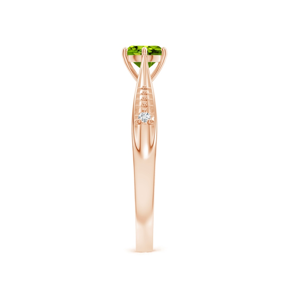 5mm AAAA Tapered Shank Peridot Solitaire Ring with Diamonds in Rose Gold side-2