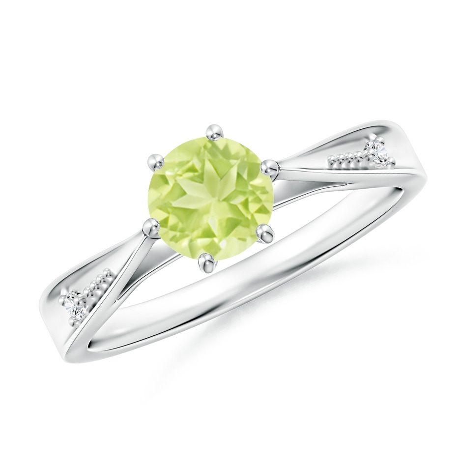 6mm A Tapered Shank Peridot Solitaire Ring with Diamonds in White Gold 