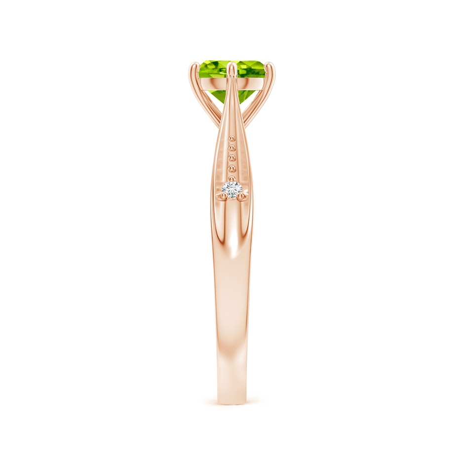6mm AAA Tapered Shank Peridot Solitaire Ring with Diamonds in Rose Gold side-2
