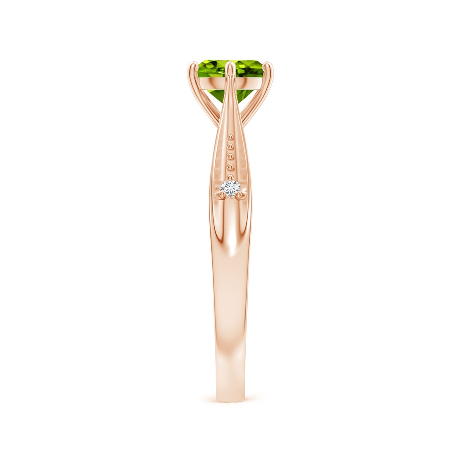 6mm AAAA Tapered Shank Peridot Solitaire Ring with Diamonds in Rose Gold side-2
