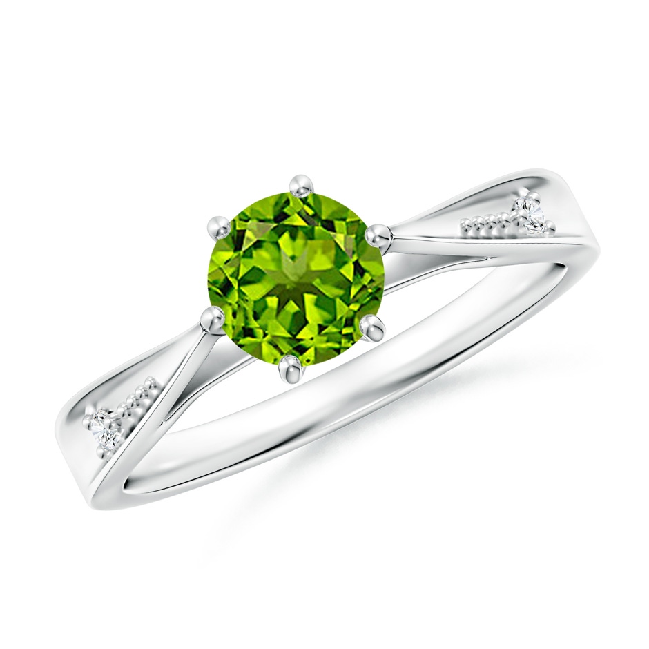 6mm AAAA Tapered Shank Peridot Solitaire Ring with Diamonds in White Gold 