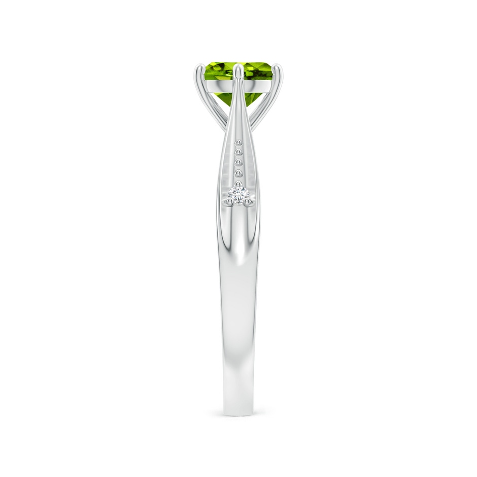 6mm AAAA Tapered Shank Peridot Solitaire Ring with Diamonds in White Gold side-2