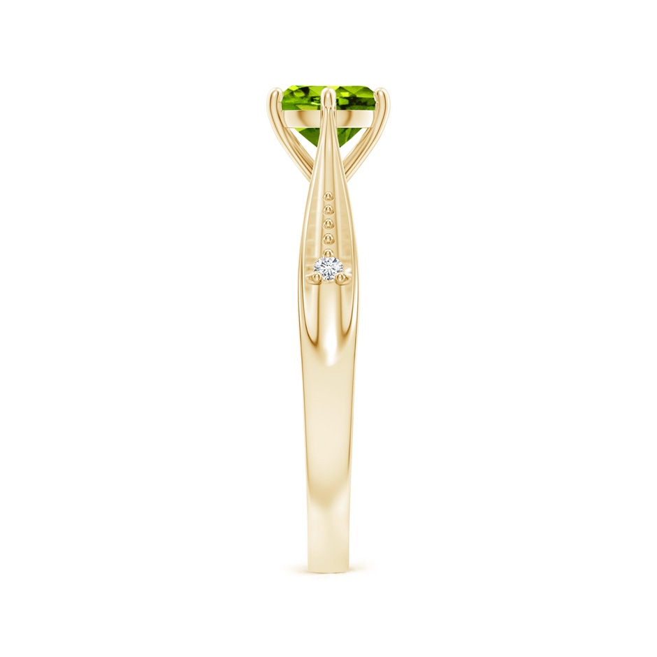 6mm AAAA Tapered Shank Peridot Solitaire Ring with Diamonds in Yellow Gold side-2