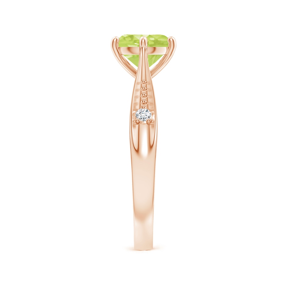 7mm A Tapered Shank Peridot Solitaire Ring with Diamonds in Rose Gold side-2