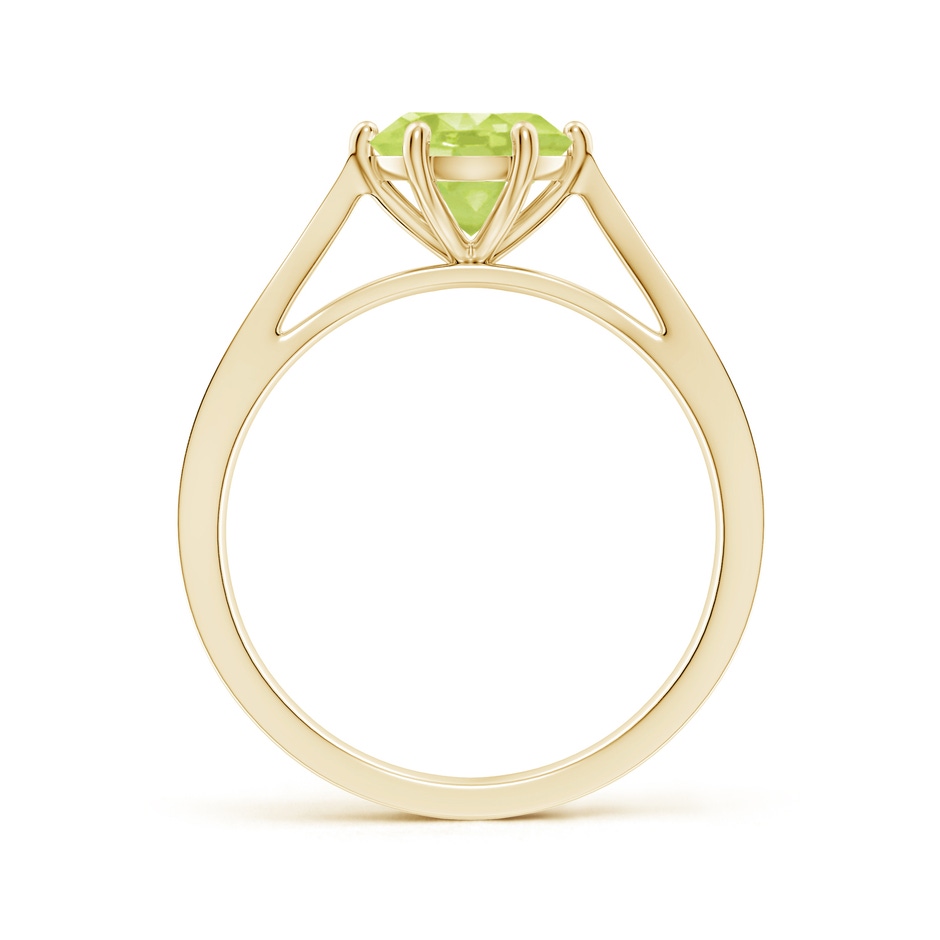 7mm A Tapered Shank Peridot Solitaire Ring with Diamonds in Yellow Gold side-1