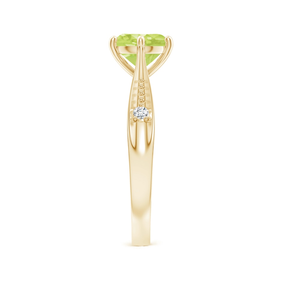 7mm A Tapered Shank Peridot Solitaire Ring with Diamonds in Yellow Gold side-2