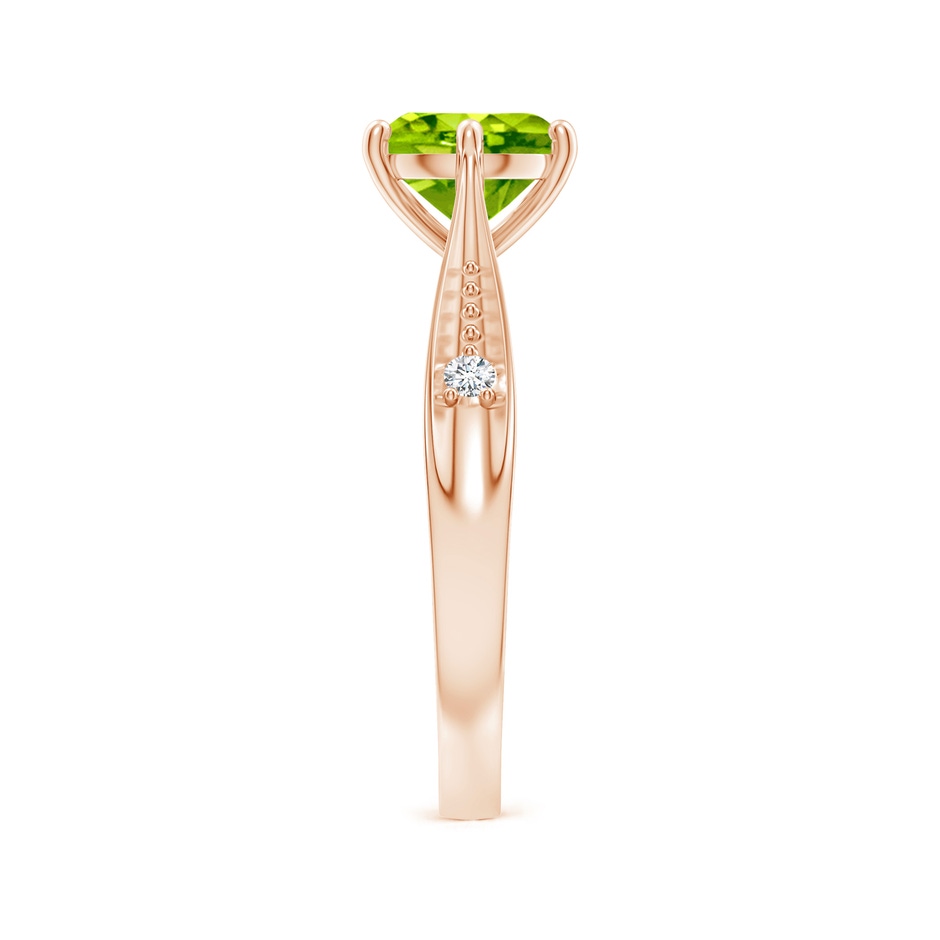 7mm AAA Tapered Shank Peridot Solitaire Ring with Diamonds in Rose Gold side-2
