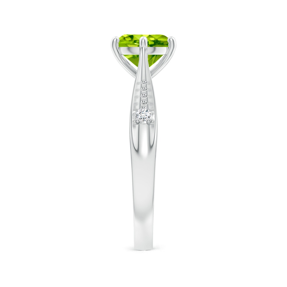 7mm AAA Tapered Shank Peridot Solitaire Ring with Diamonds in White Gold side-2