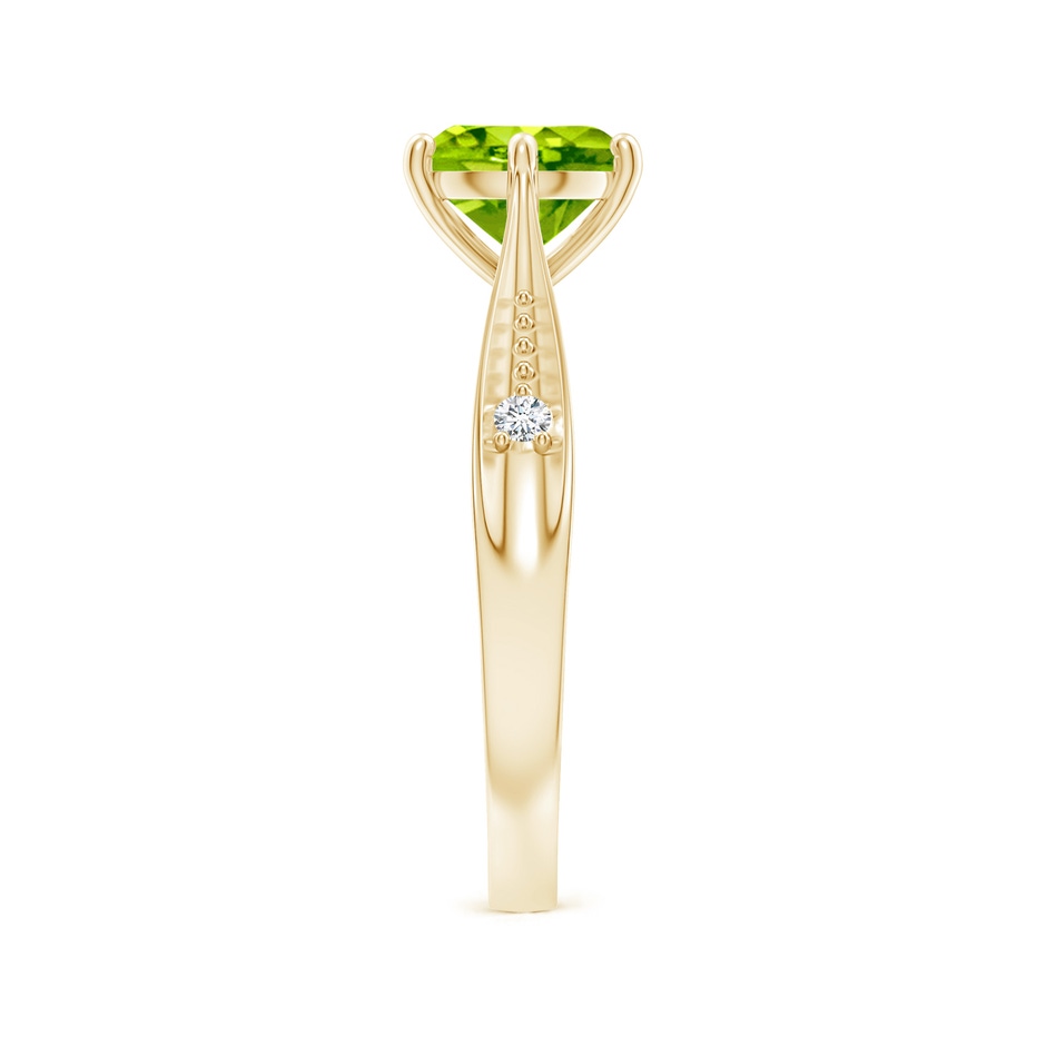 7mm AAA Tapered Shank Peridot Solitaire Ring with Diamonds in Yellow Gold side-2