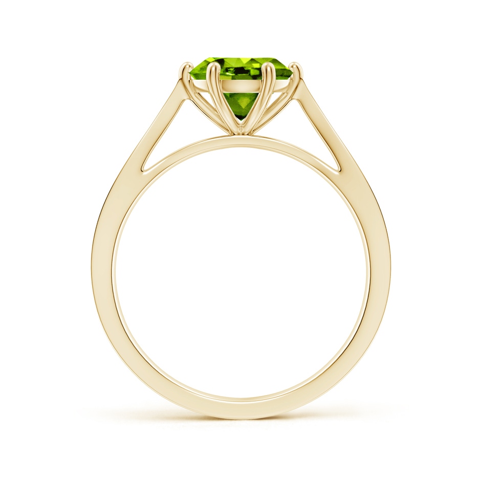 7mm AAAA Tapered Shank Peridot Solitaire Ring with Diamonds in Yellow Gold side-1