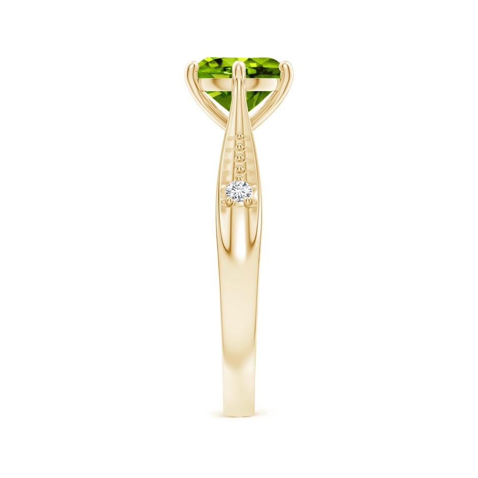 7mm AAAA Tapered Shank Peridot Solitaire Ring with Diamonds in Yellow Gold side-2