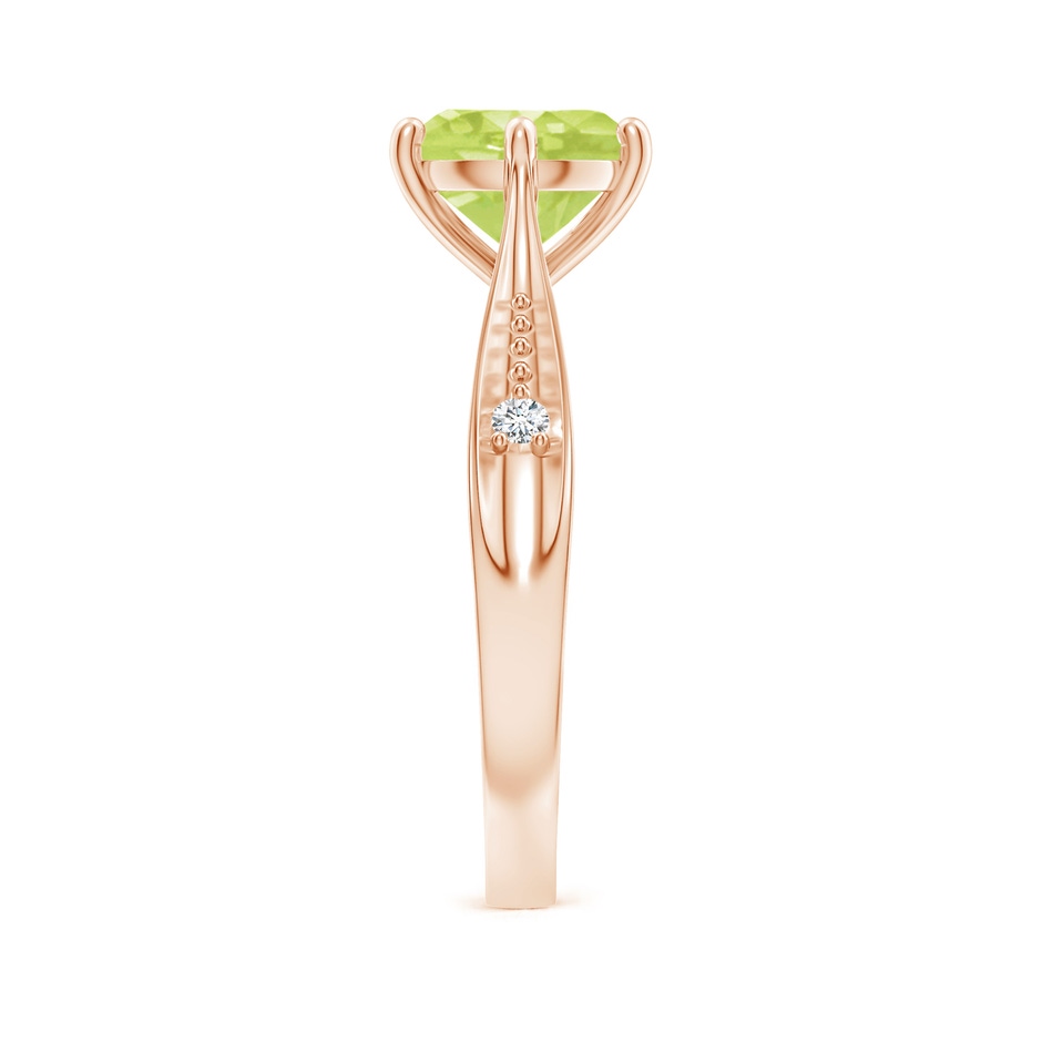 8mm A Tapered Shank Peridot Solitaire Ring with Diamonds in Rose Gold side-2