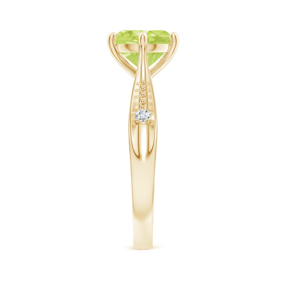 8mm A Tapered Shank Peridot Solitaire Ring with Diamonds in Yellow Gold side-2