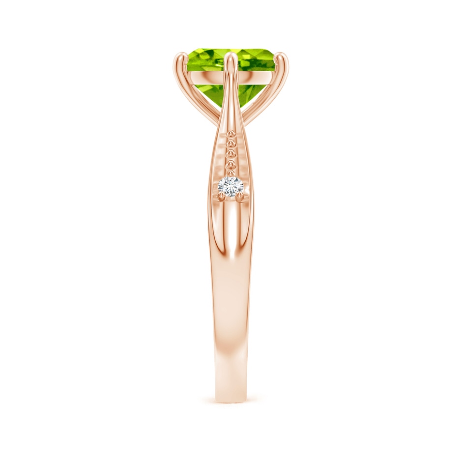 8mm AAA Tapered Shank Peridot Solitaire Ring with Diamonds in Rose Gold side-2