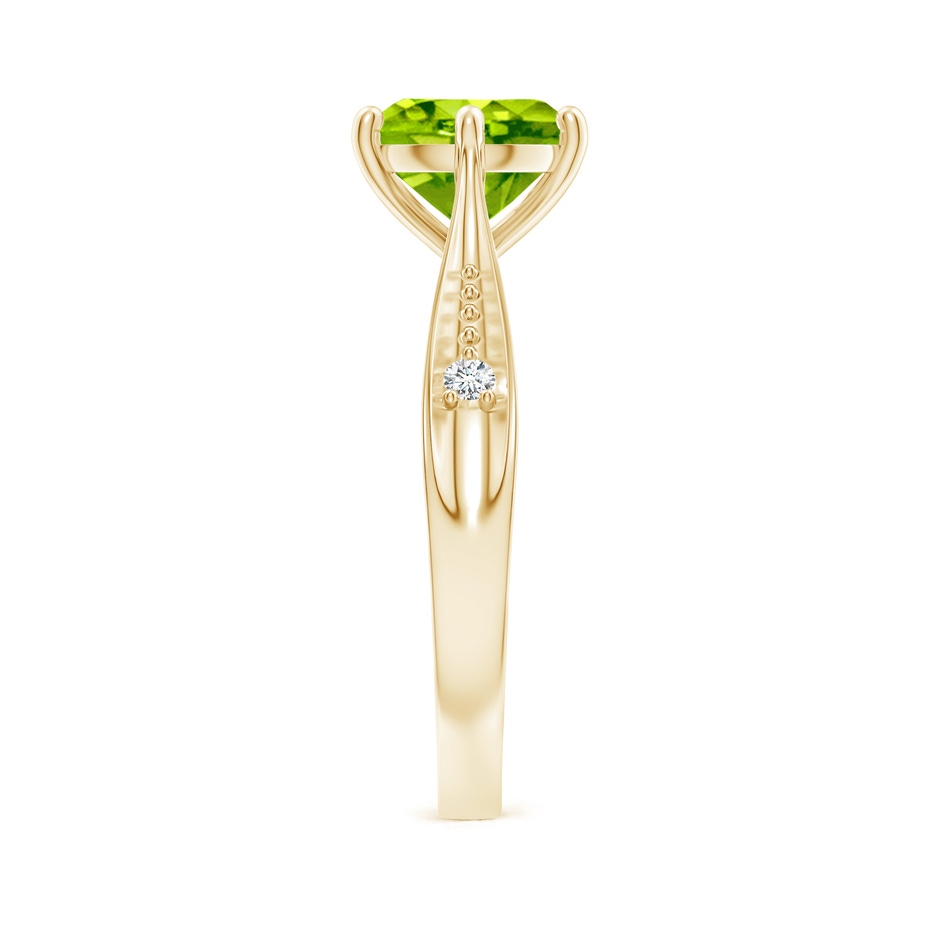 8mm AAA Tapered Shank Peridot Solitaire Ring with Diamonds in Yellow Gold side-2
