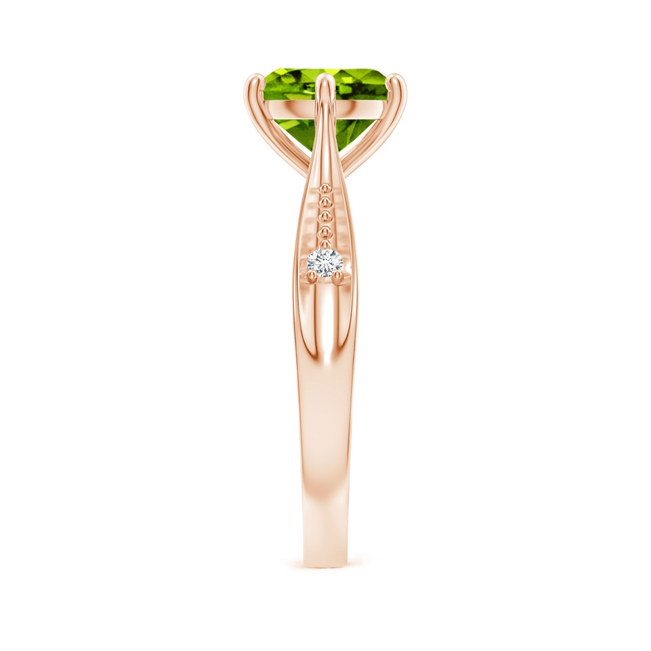 8mm AAAA Tapered Shank Peridot Solitaire Ring with Diamonds in Rose Gold side-2