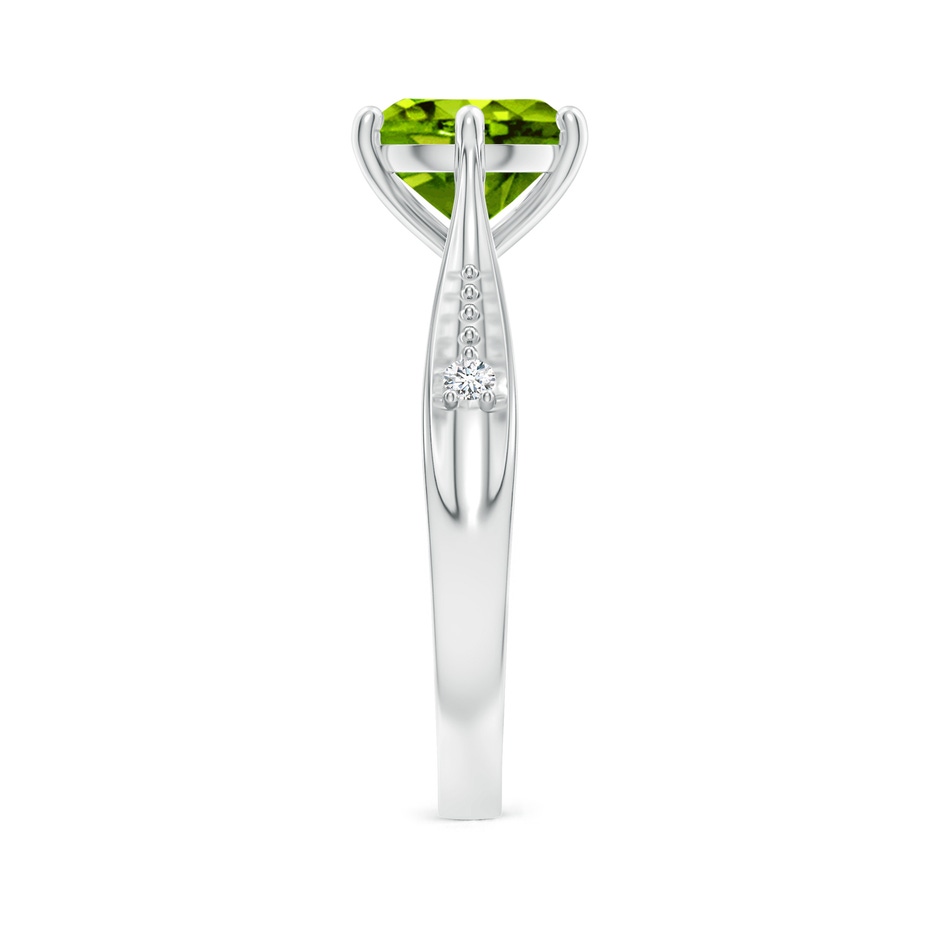 8mm AAAA Tapered Shank Peridot Solitaire Ring with Diamonds in White Gold side-2
