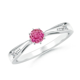 4mm AAA Tapered Shank Pink Sapphire Solitaire Ring with Diamonds in White Gold