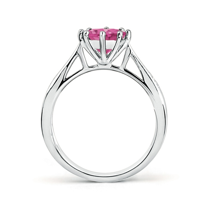 7mm AAAA Tapered Shank Pink Sapphire Solitaire Ring with Diamonds in White Gold Product Image