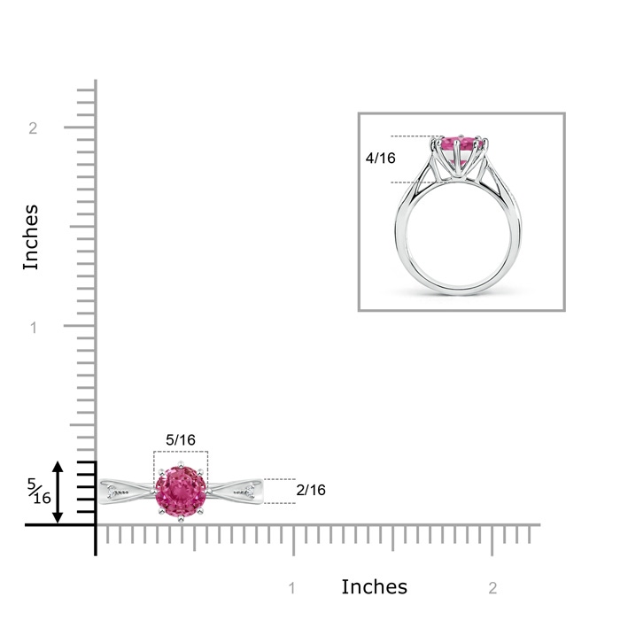 7mm AAAA Tapered Shank Pink Sapphire Solitaire Ring with Diamonds in White Gold Product Image