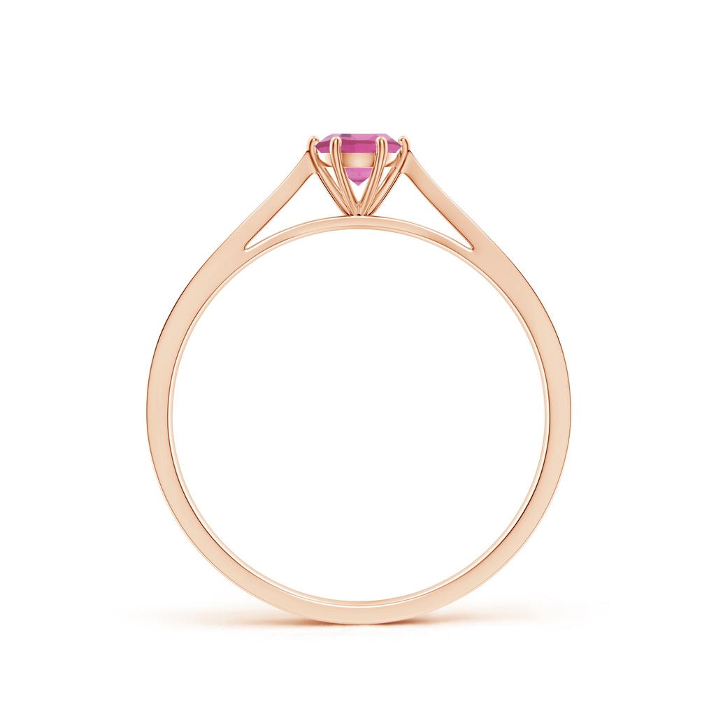 4mm AAA Tapered Shank Pink Tourmaline Solitaire Ring with Diamonds in Rose Gold Side-1
