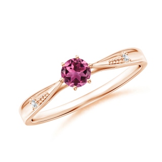4mm AAAA Tapered Shank Pink Tourmaline Solitaire Ring with Diamonds in 9K Rose Gold