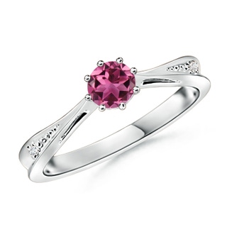 5mm AAAA Tapered Shank Pink Tourmaline Solitaire Ring with Diamonds in P950 Platinum