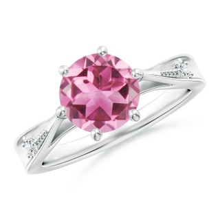 8mm AAA Tapered Shank Pink Tourmaline Solitaire Ring with Diamonds in P950 Platinum
