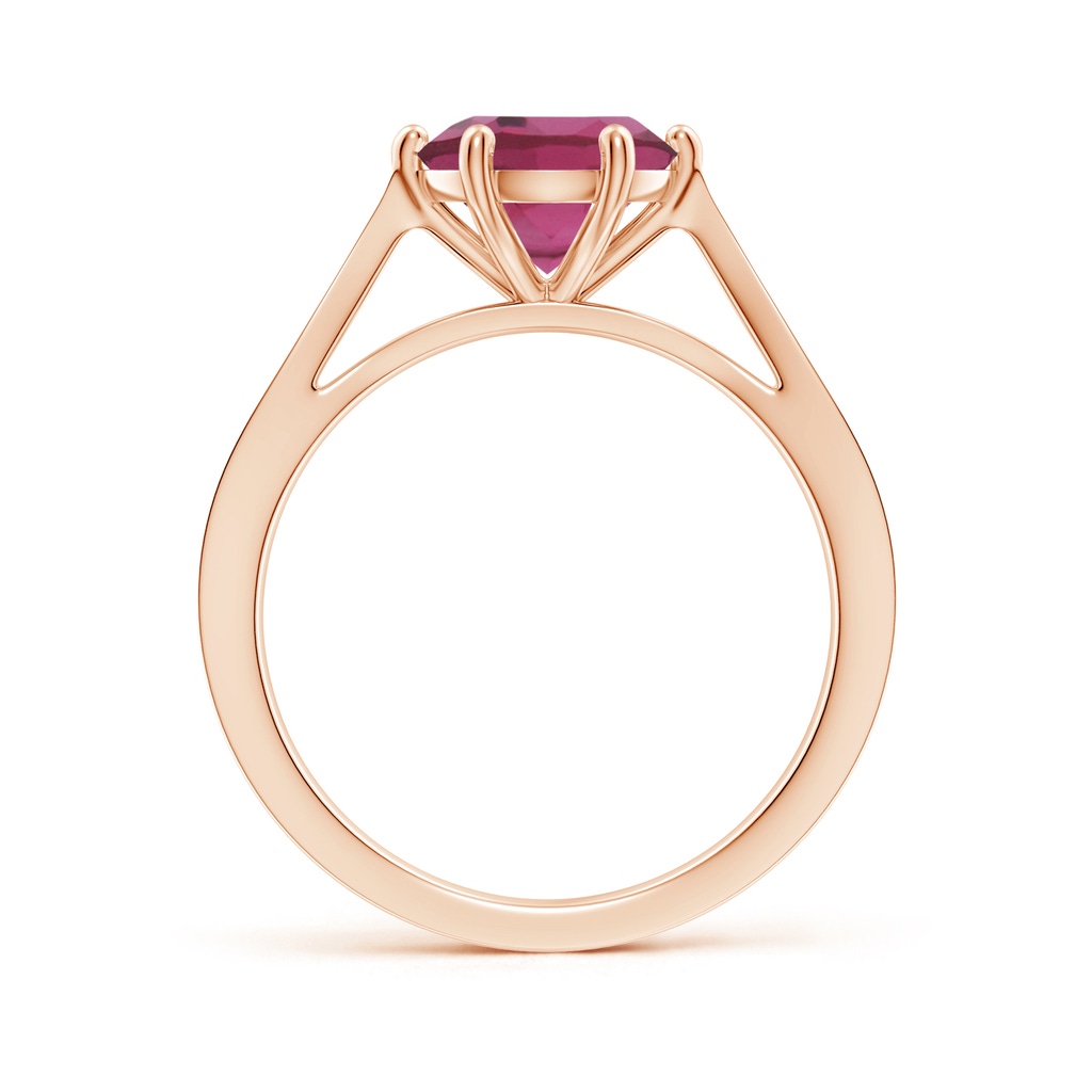 8mm AAAA Tapered Shank Pink Tourmaline Solitaire Ring with Diamonds in Rose Gold Side-1