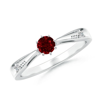 4mm AAAA Tapered Shank Ruby Solitaire Ring with Diamonds in White Gold