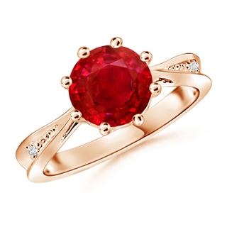 8mm AAA Tapered Shank Ruby Solitaire Ring with Diamonds in Rose Gold