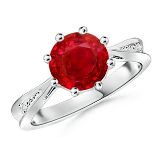 8mm AAA Tapered Shank Ruby Solitaire Ring with Diamonds in S999 Silver