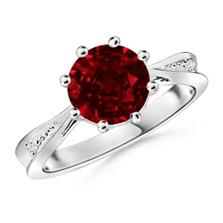 8mm AAAA Tapered Shank Ruby Solitaire Ring with Diamonds in S999 Silver