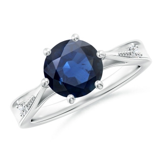 8mm AA Tapered Shank Blue Sapphire Solitaire Ring with Diamonds in White Gold