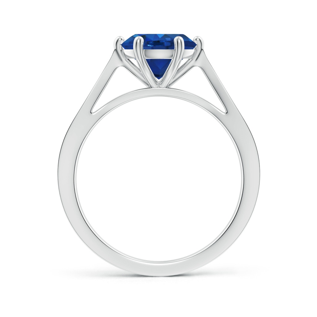 8mm AAA Tapered Shank Blue Sapphire Solitaire Ring with Diamonds in White Gold Side-1