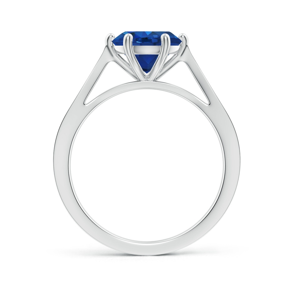 8mm AAA Tapered Shank Blue Sapphire Solitaire Ring with Diamonds in White Gold side-1