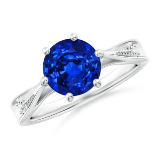 8mm AAAA Tapered Shank Blue Sapphire Solitaire Ring with Diamonds in P950 Platinum