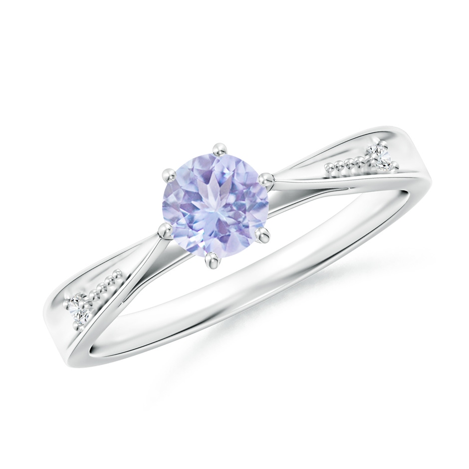5mm A Tapered Shank Tanzanite Solitaire Ring with Diamonds in White Gold 